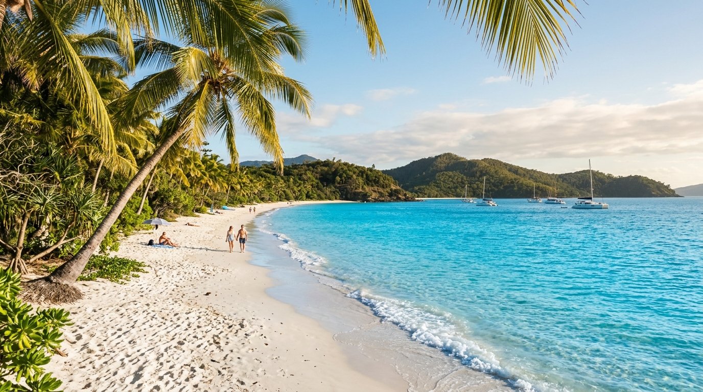 Sun-drenched tropical beach in the Whitsundays